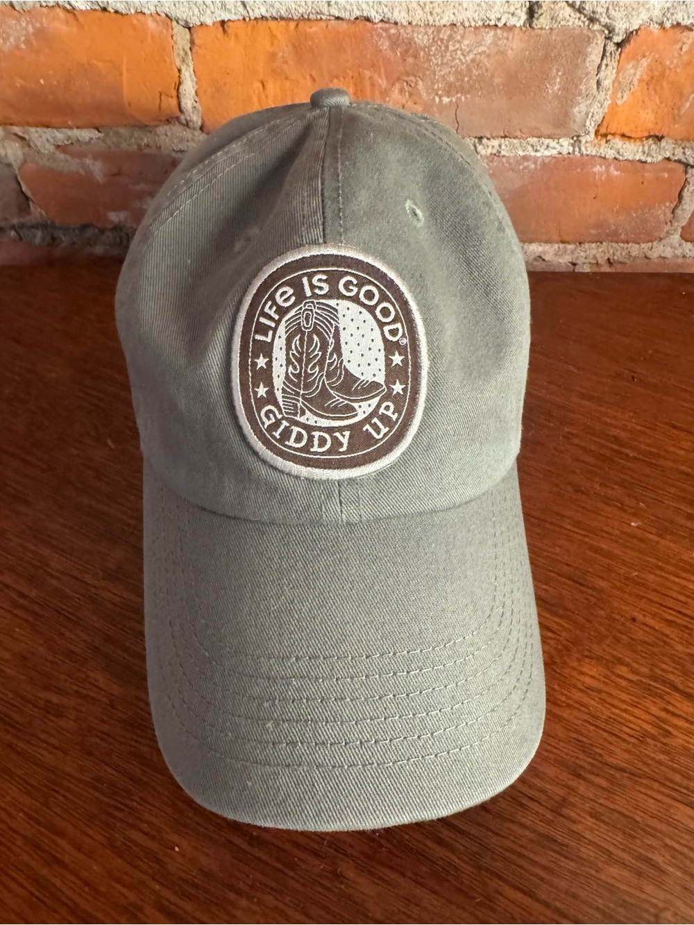 Life Is Good Olive 'Giddy Up' Embroidered Logo Cap